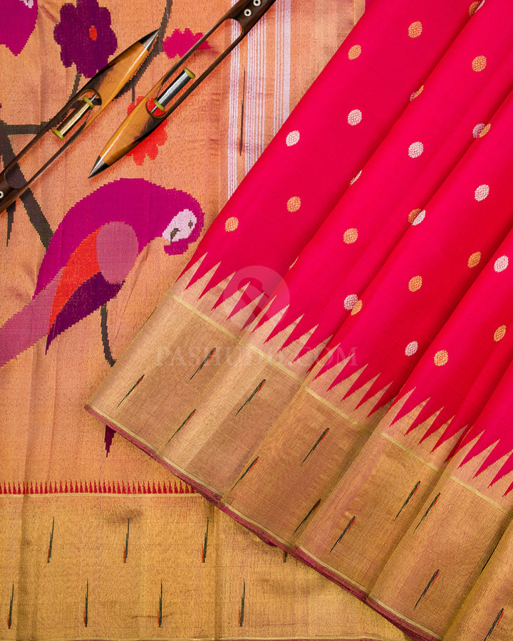 Red Kanjivaram Silk Saree with Paithani Border - P118 - View 3