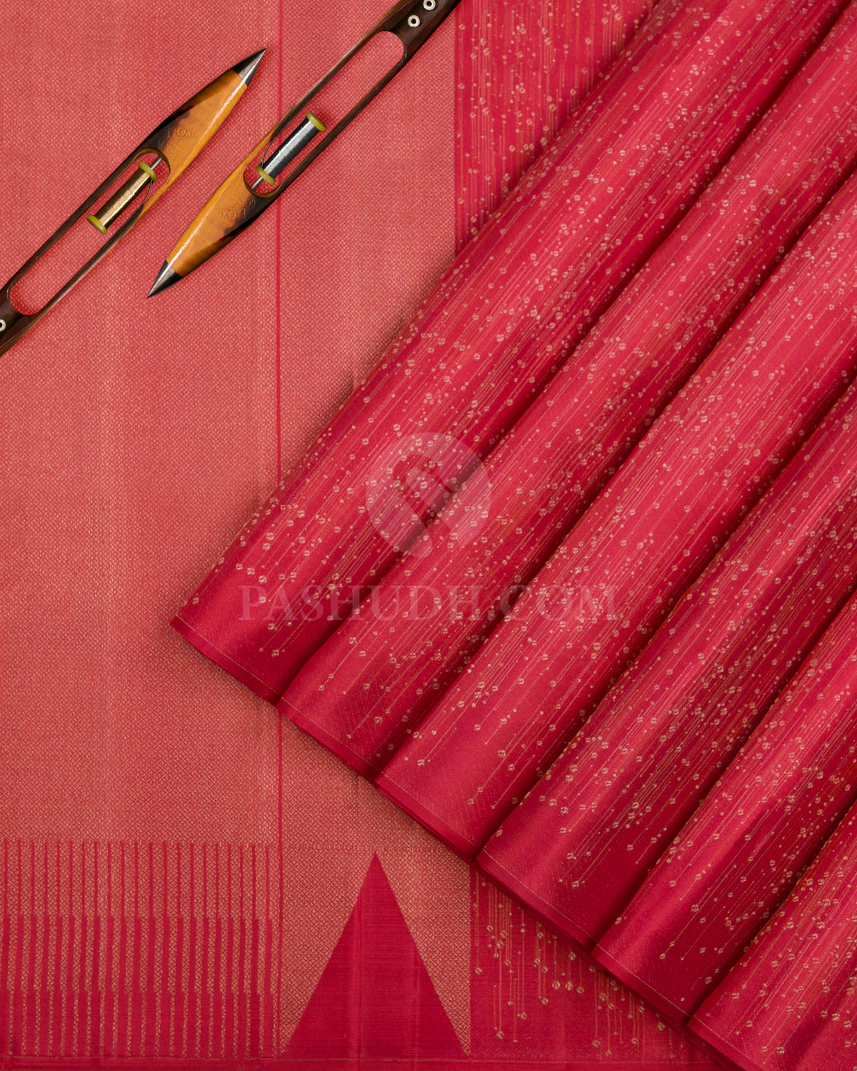 Orangish Pink Kanjivaram Silk Saree - DJ305(A) - View 1