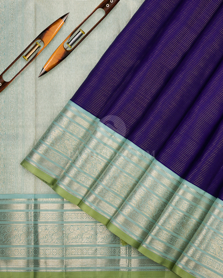 Royal Blue & Pale Sky Blue Kanjivaram Silk Saree - S864 - View 2