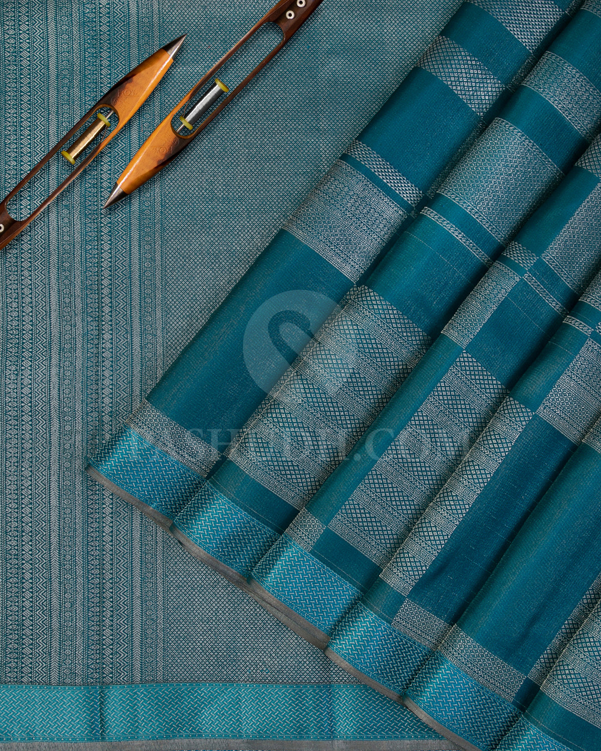 Pine Green and Light Blue Kanjivaram Silk Saree - D509(C) - View 1