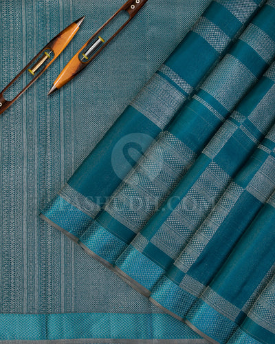 Pine Green and Light Blue Kanjivaram Silk Saree - D509(C) - View 1