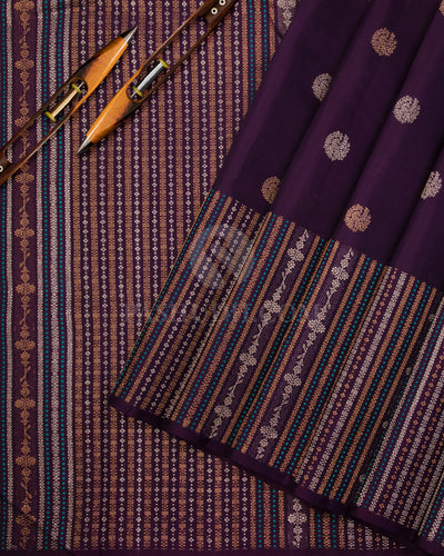Purple & Double Shaded Blue & Green Kanjivaram Silk Saree - S1030(A) - View 2