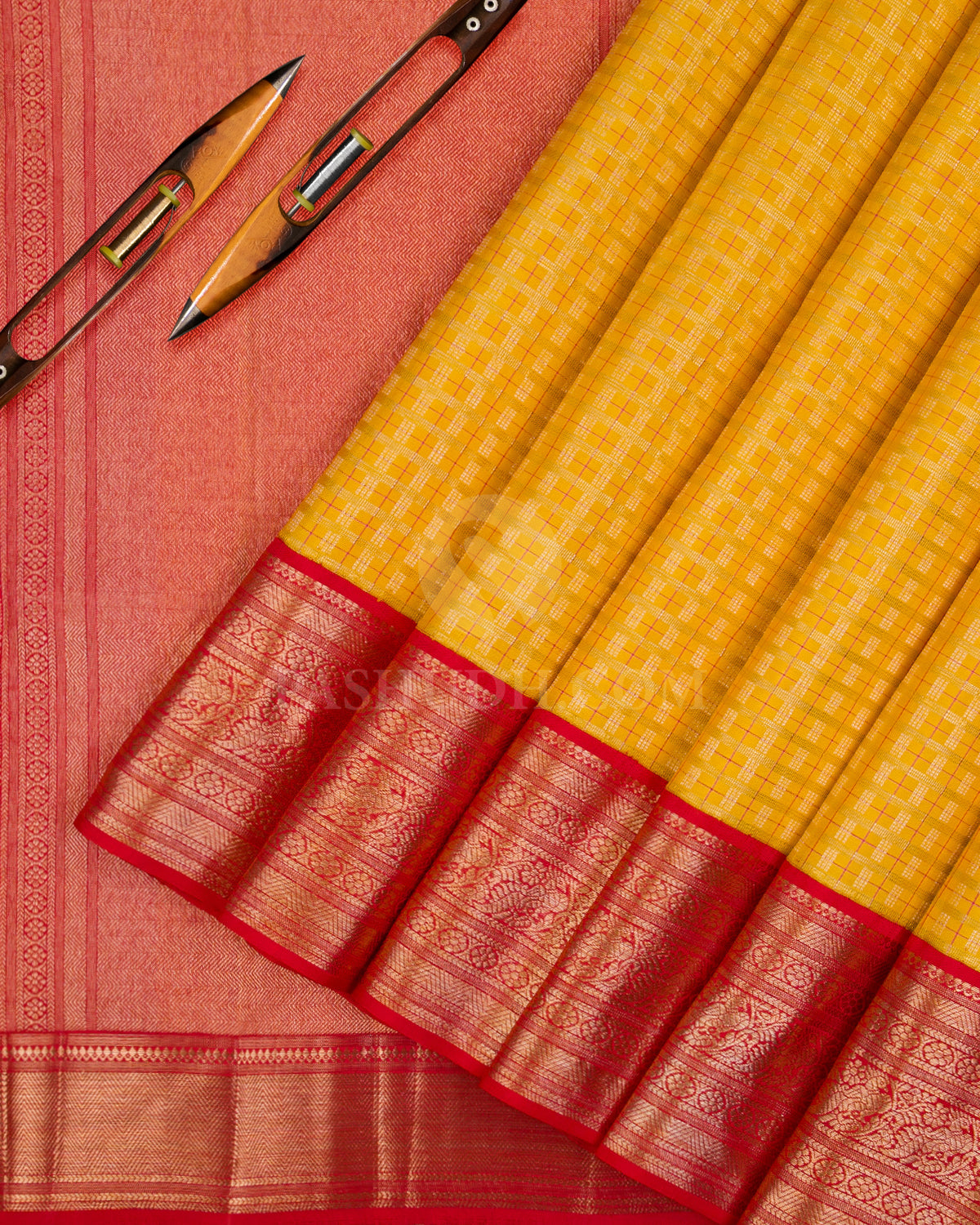 Yellow And Red Kanjivaram Silk Saree - S1157(A) - View 1