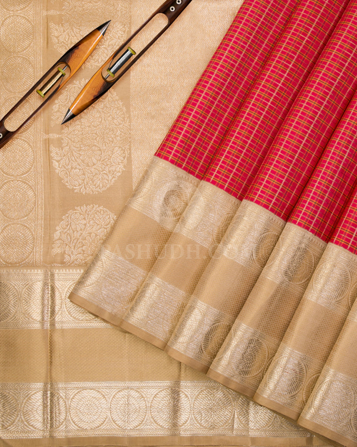 Red & Beige Kanjivaram Silk Saree - S1022(A) - View 2