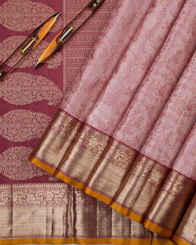 Onion Pink & Brick Red Kanjivaram Silk Saree - D443 - View 2