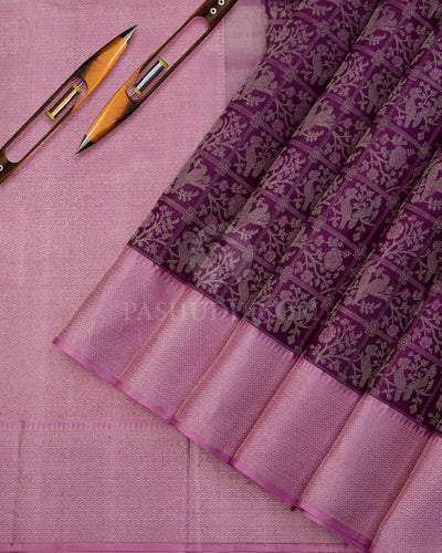 Purple & Rose Gold Kanjivaram Silk Saree - DT243(B) - View 1