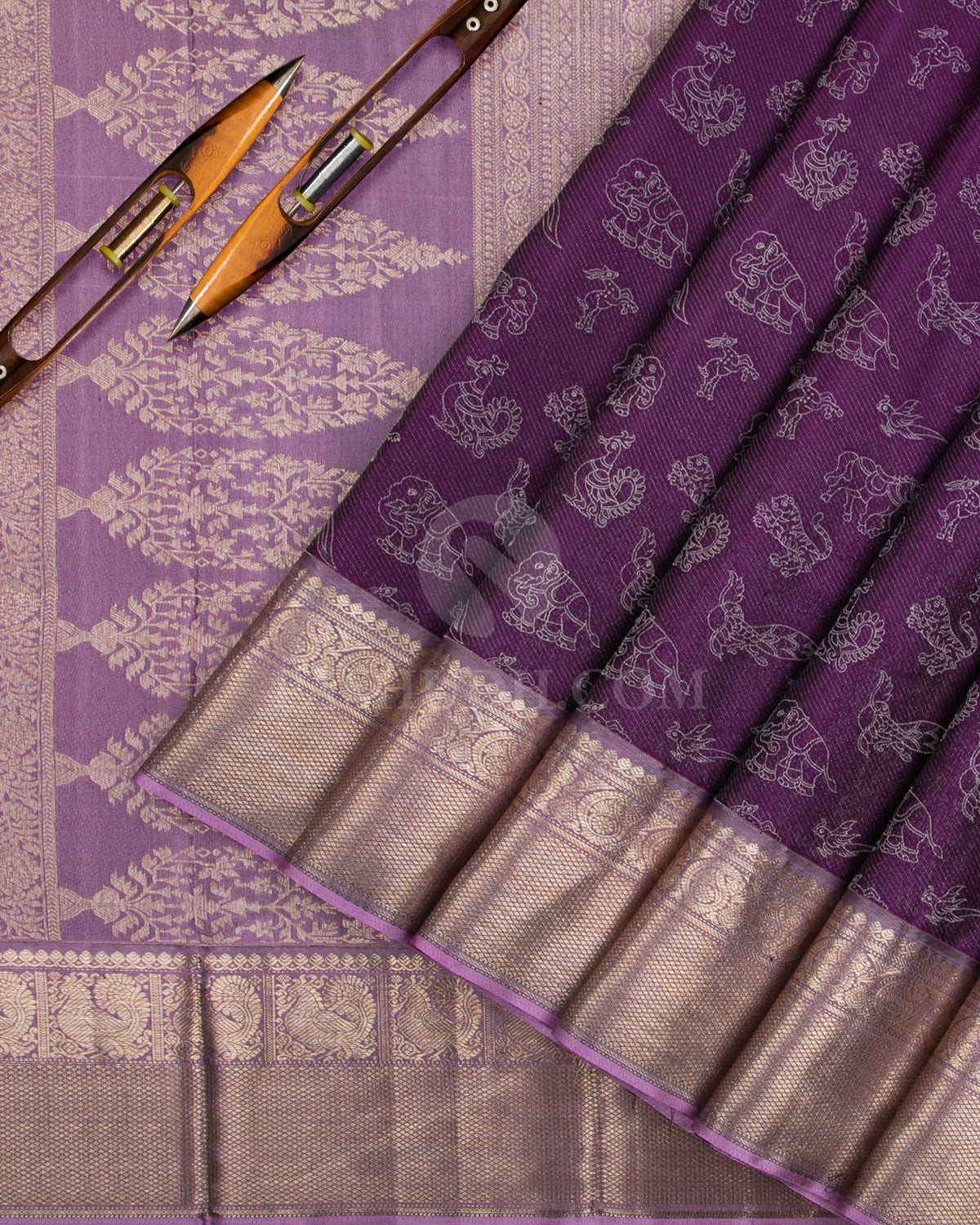 Violet & Lavender Kanjivaram Silk Saree - D531(A) - View 1