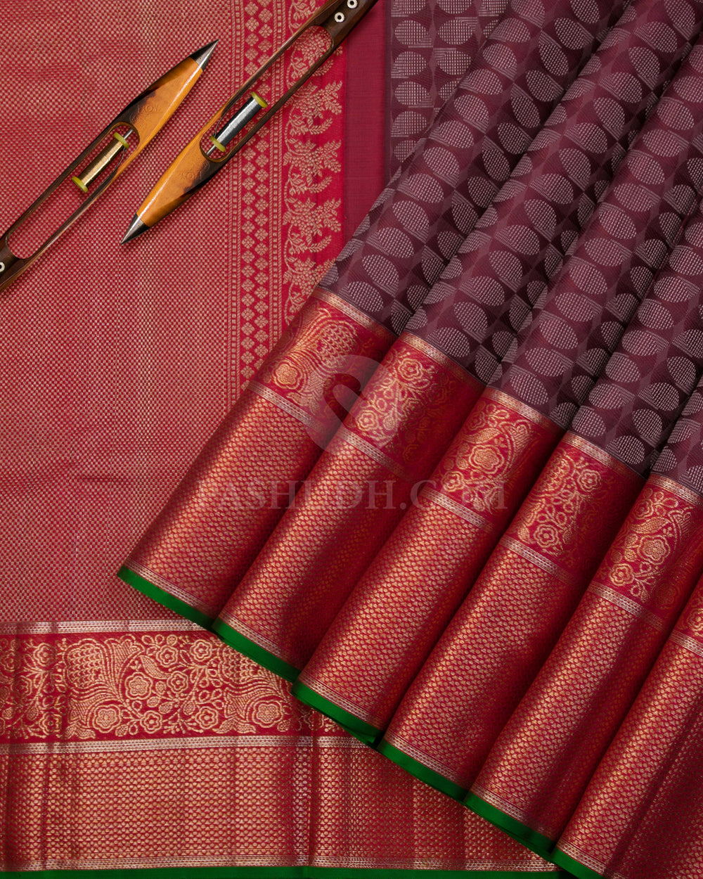 Plum & Red Kanjivaram Silk Saree - DT244(A)- View 1