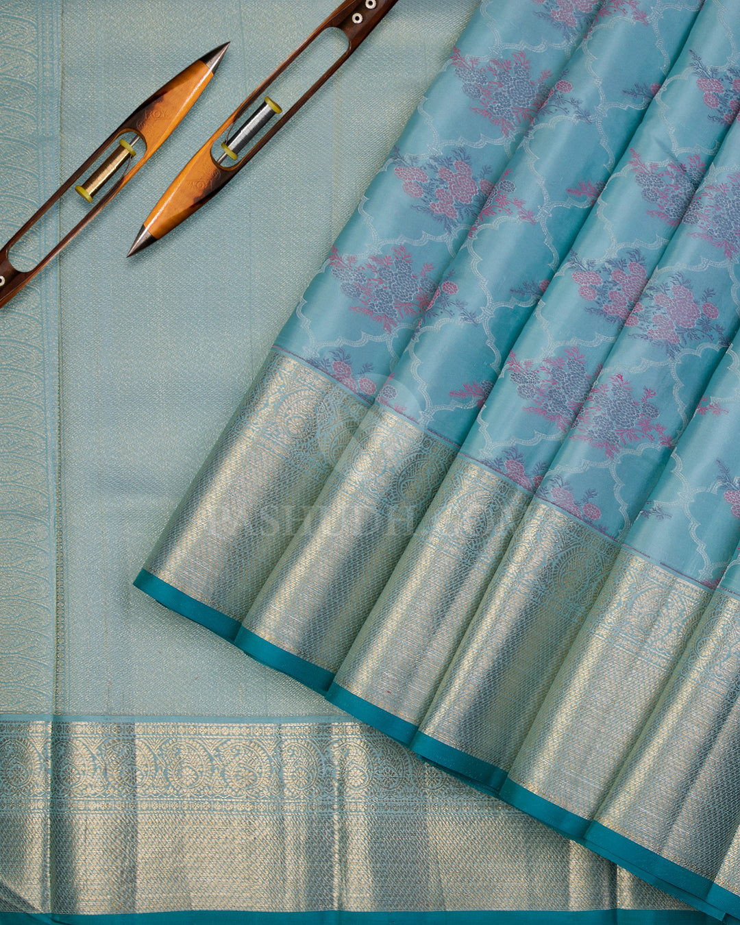 Pastel Sky Blue Kanjivaram Silk Saree - DJ276(A) - View 1