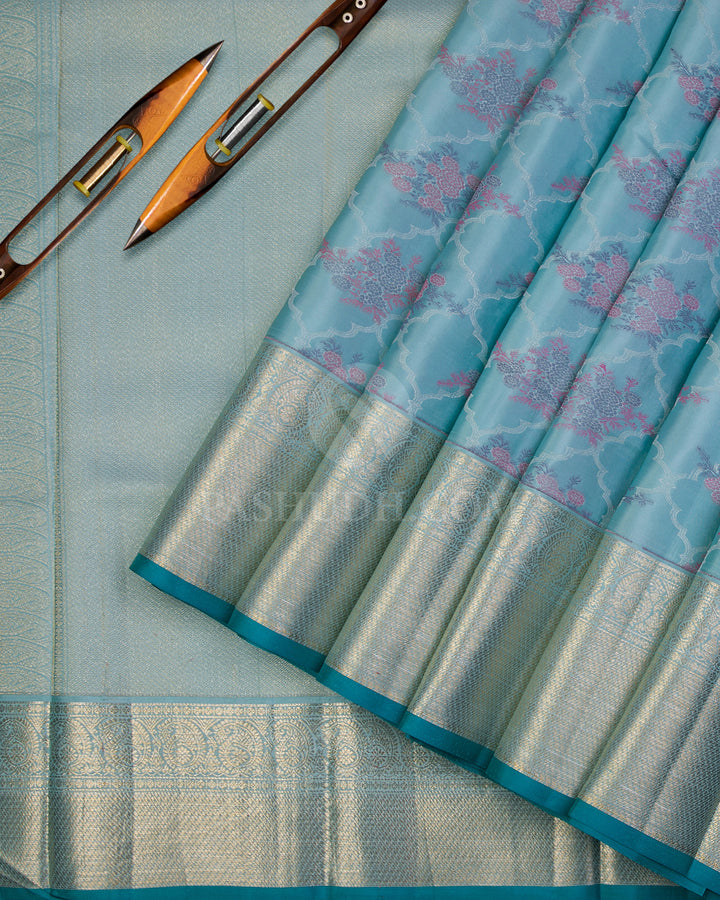 Pastel Sky Blue Kanjivaram Silk Saree - DJ276(A) - View 1