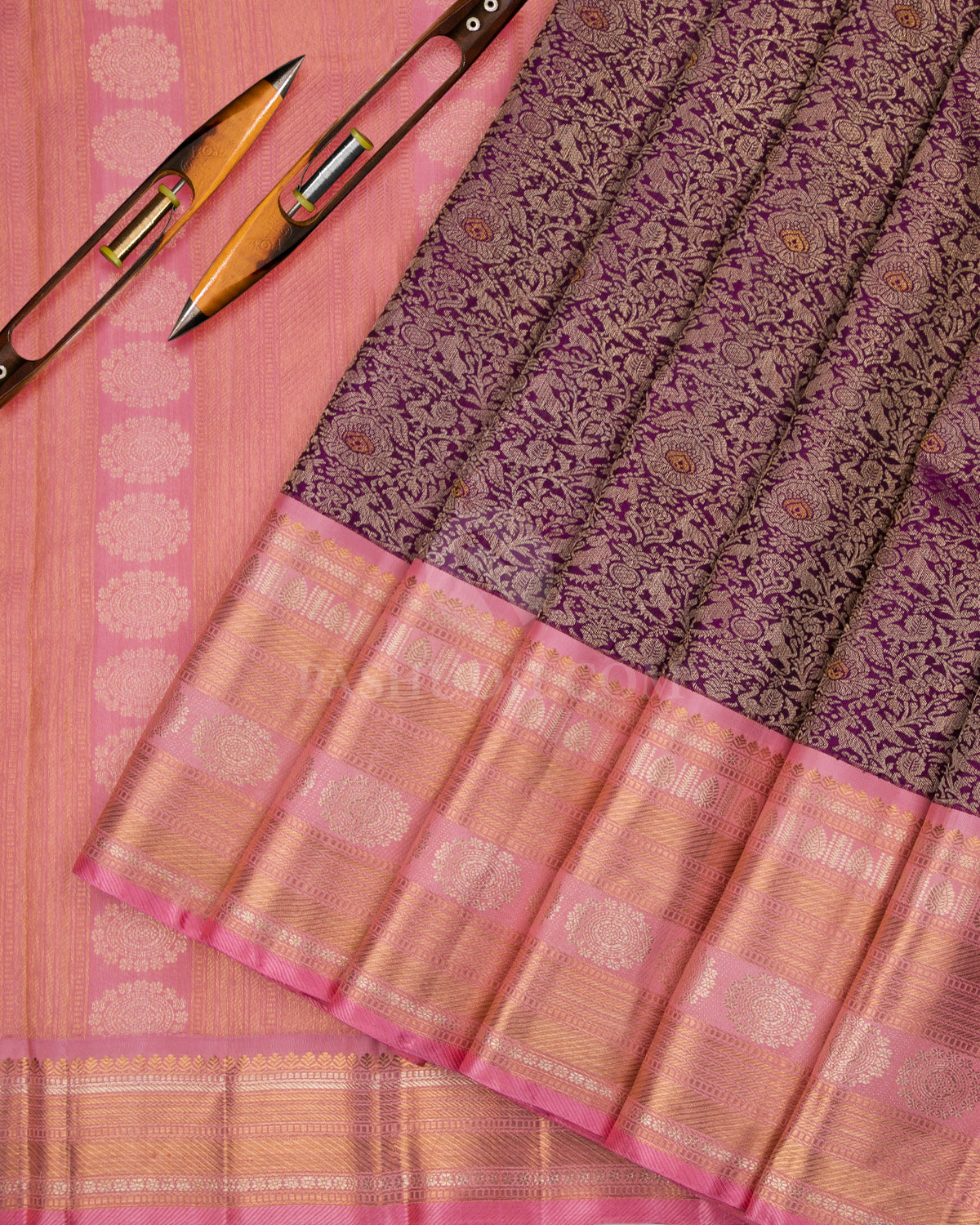 Violet & Light Pink Zari Kanjivaram Silk Saree - S812 - View 3