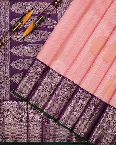 Baby Pink & Purple Kanjivaram Silk Saree - S853 - View 3