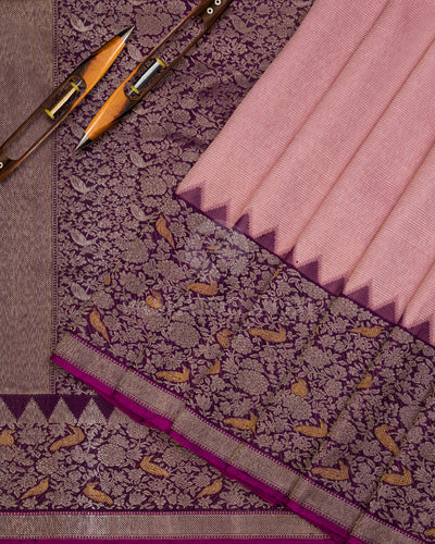 Pastel Pink & Violet Kanjivaram Silk Saree - S970 - View 2
