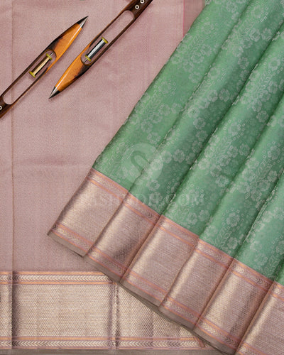 Mint Green & Baby Pink Kanjivaram Silk Saree - DT247(A) - View 1