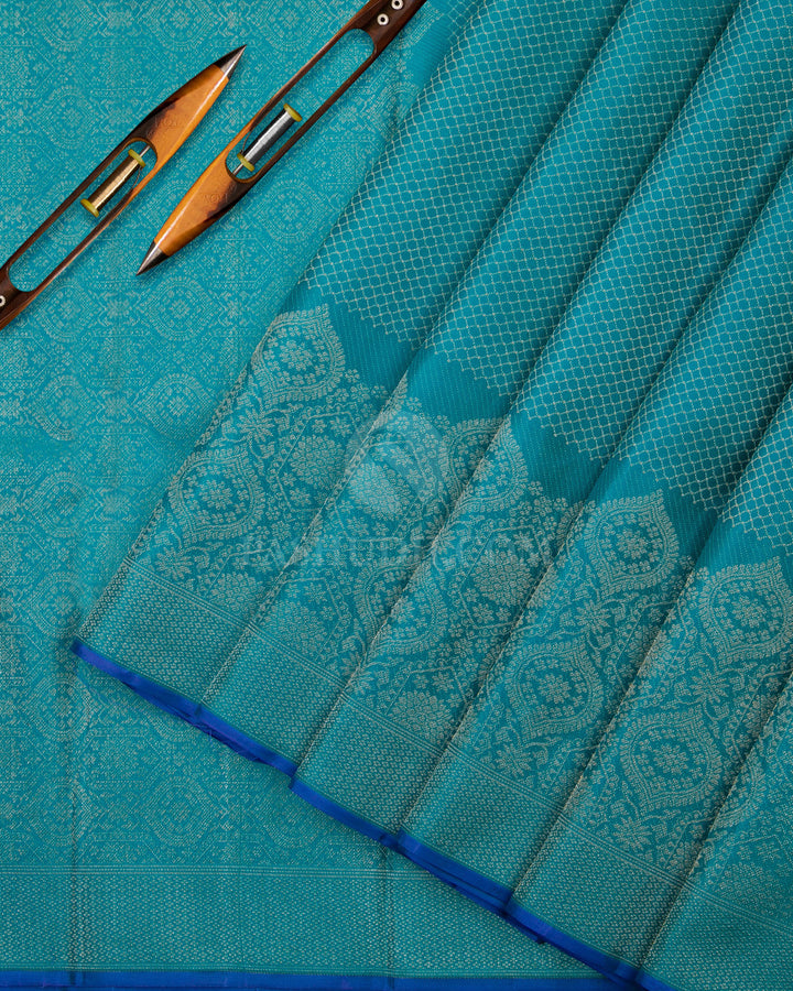 Teal Kanjivaram Silk Saree - DJ197 - View 2
