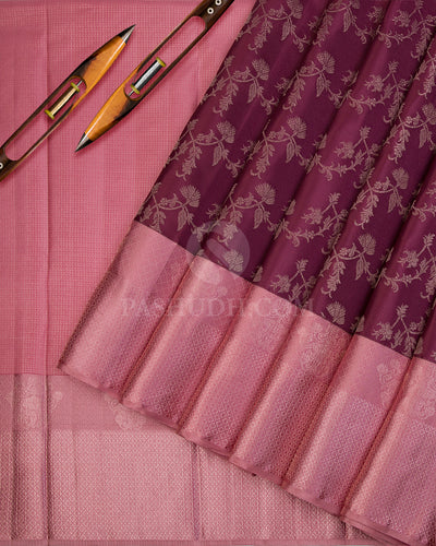 Plum and Baby Pink Kanjivaram Silk Saree - D505(A) - View 1