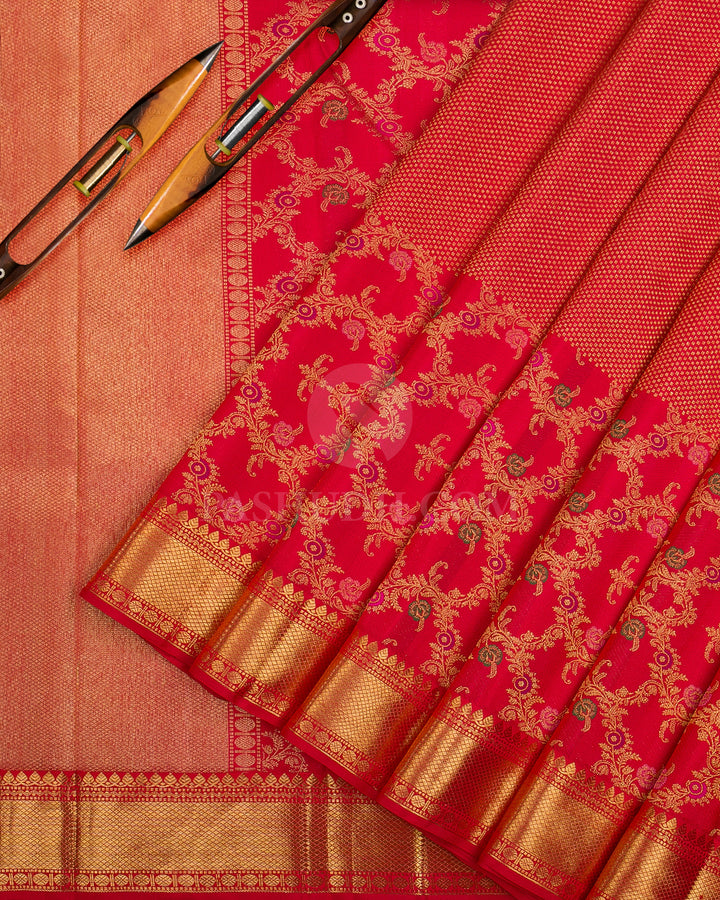 Red Pure Zari Kanjivaram Silk Saree - P146(A) - View 2