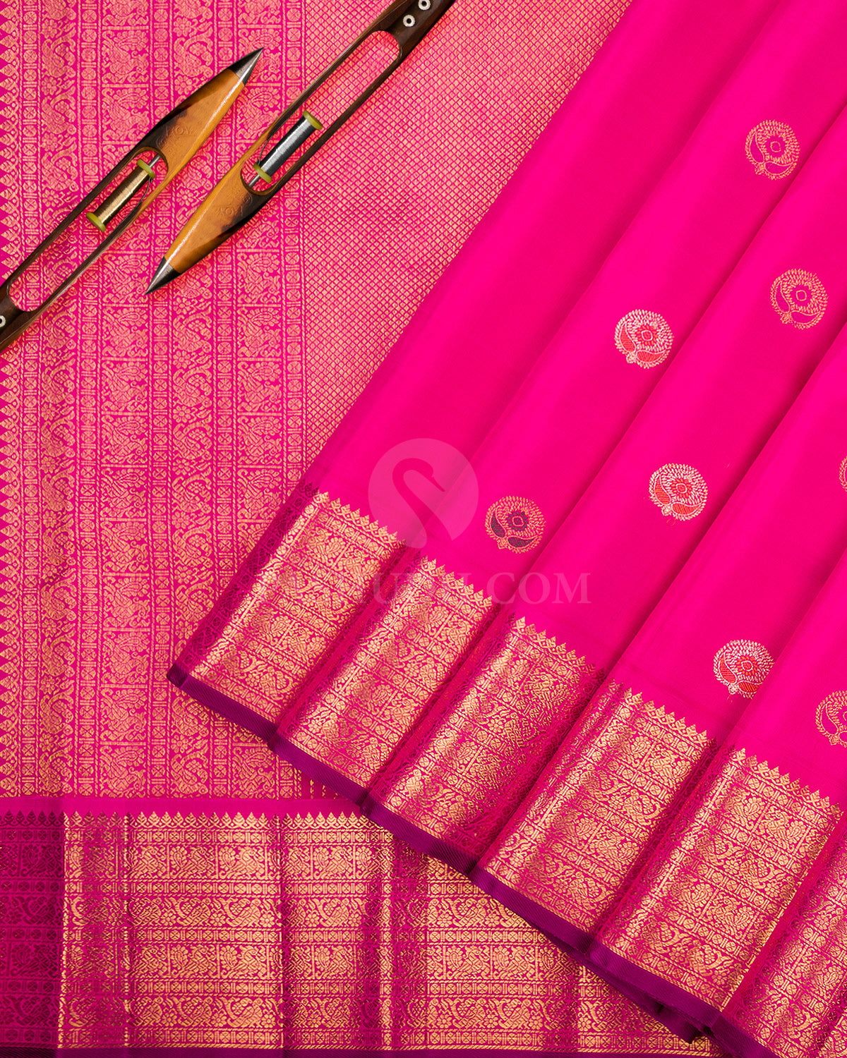 Magenta Pink Kanjivaram Silk Saree - S866 - View 3