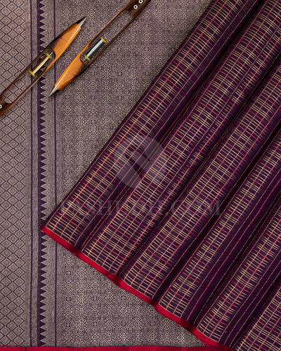 Deep Violet And Red Kanjivaram Silk Saree - S1035(C) - View 2