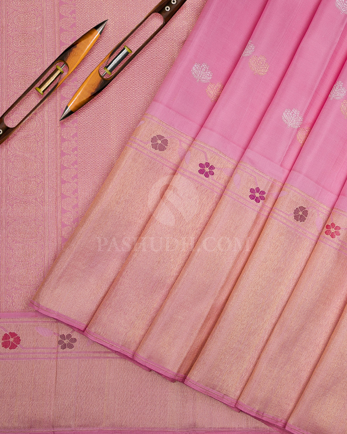 Baby Pink Kanjivaram Silk Saree with Paithani Border - S1126(A) - View 2