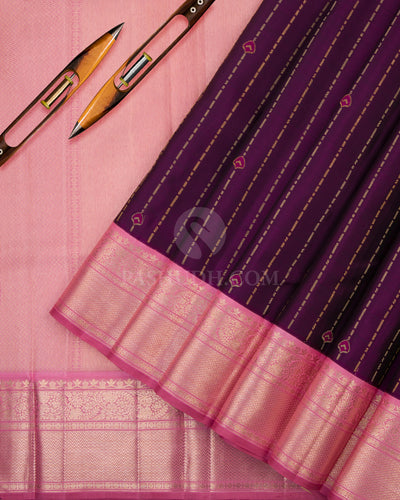 Violet & Light Pink Kanjivaram Silk Saree - S769- View 3