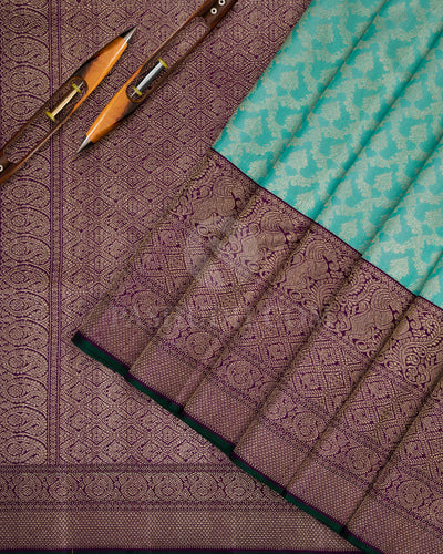 Sky Blue and Violet Pure Zari Kanjivaram Silk Saree - S720 - View 3