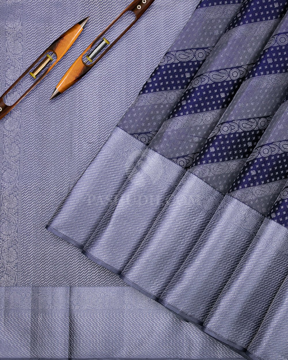 Blue & Grey Kanjivaram Silk Saree - D473 - View 2\