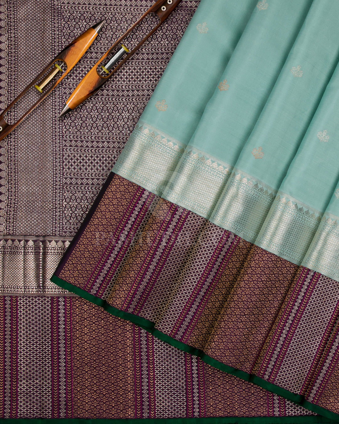 Light Teal Blue & Purple Kanjivaram Silk Saree - S1068(A) - View 2