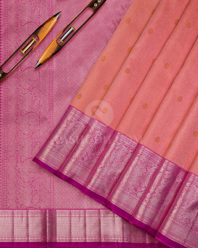 Coral Orange & Rouge Pink Kanjivaram Silk Saree - S1003 - View 2