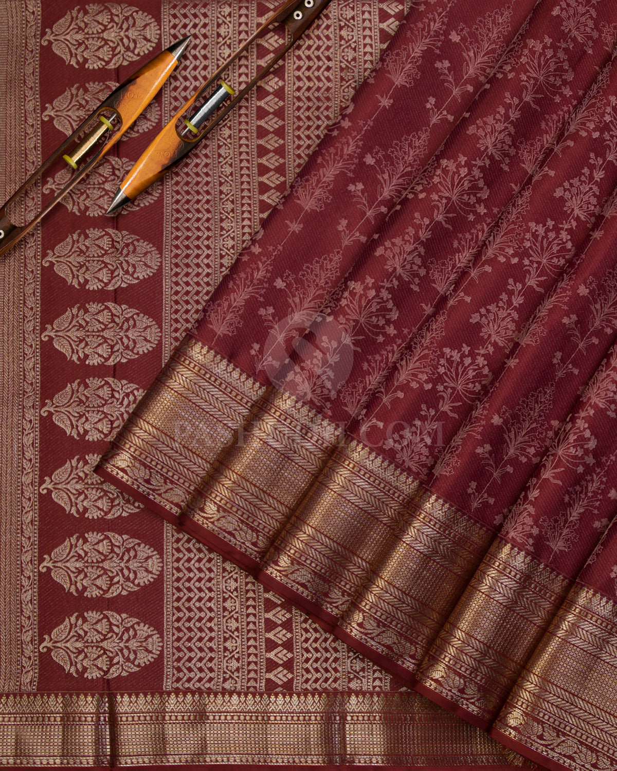 Cinnamon Brown Kanjivaram Silk Saree -D502(A) - View 1