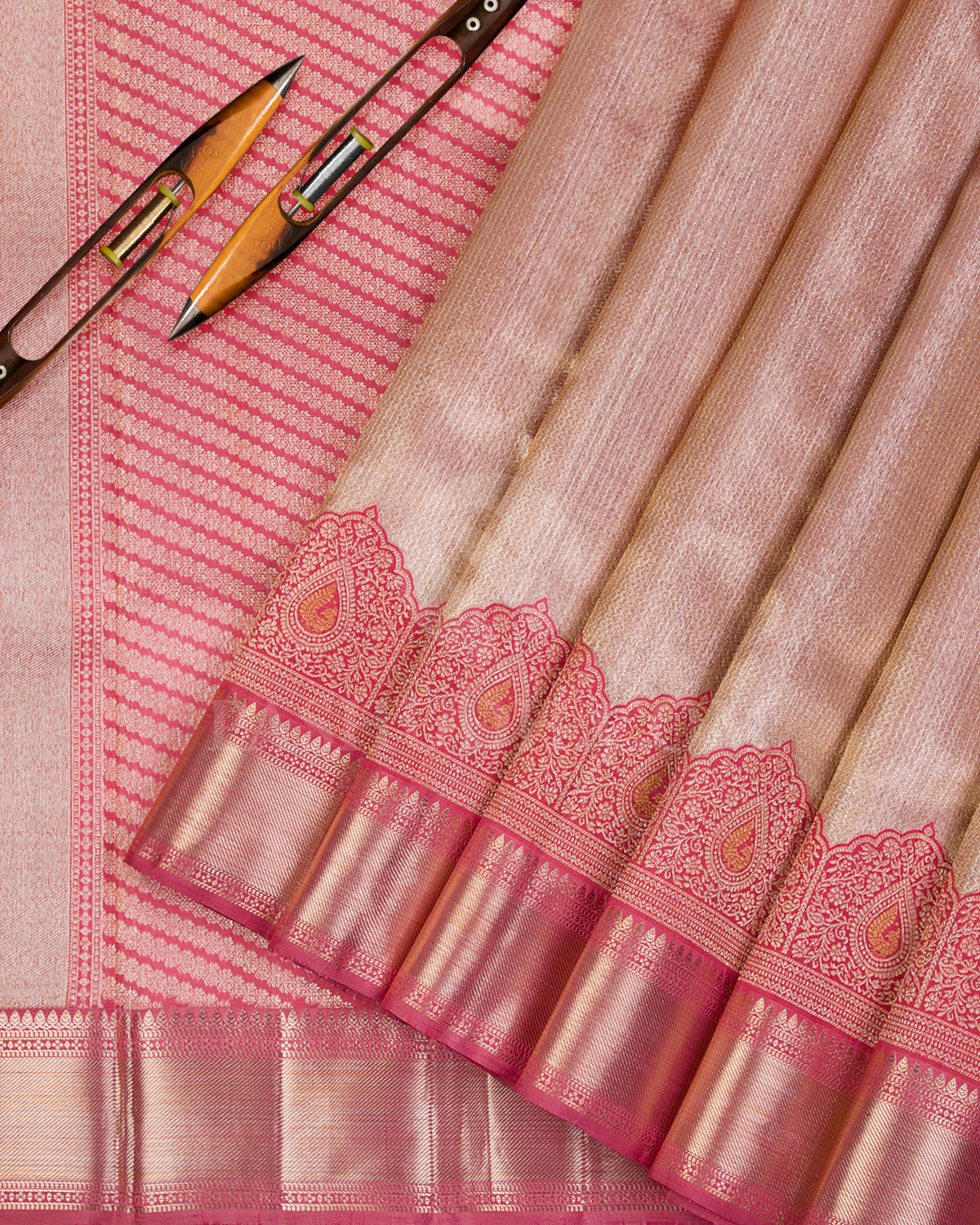 Old Rose Gold Organza Kanjivaram Silk Saree - S1175(A) - View 2