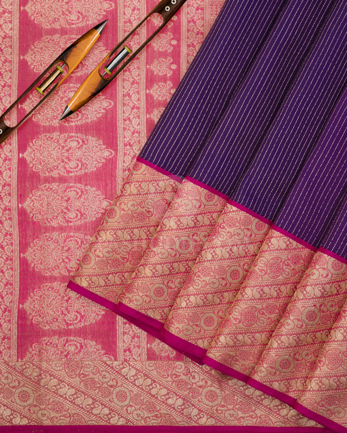Purple & Rani Pink Kanjivaram Silk Saree - S1024(A) - View 2