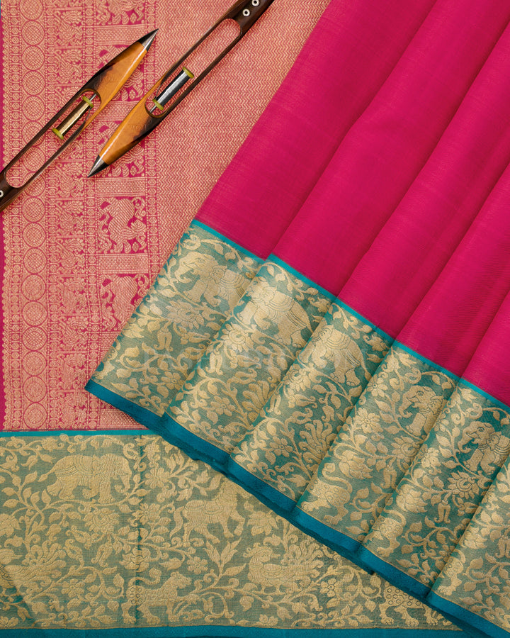 Rouge Pink & Ananda Blue Kanjivaram Silk Saree - S1036(A) - View 2