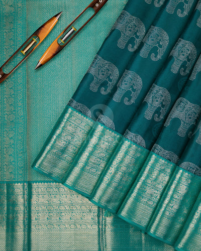 Teal Green and Anandha Blue Kanjivaram Silk Saree - D461 - View 1