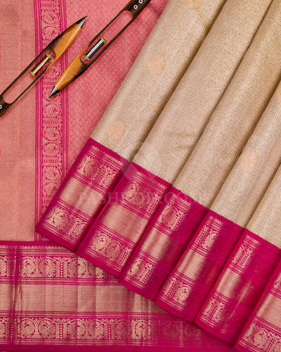 Silver and Rani Pink Kanjivaram Silk Saree - S1089(A) - View 2