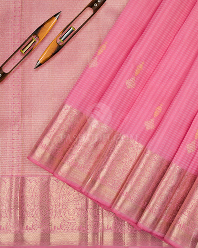 Light Pink & Blue Kanjivaram Silk Saree - S828 - View 3
