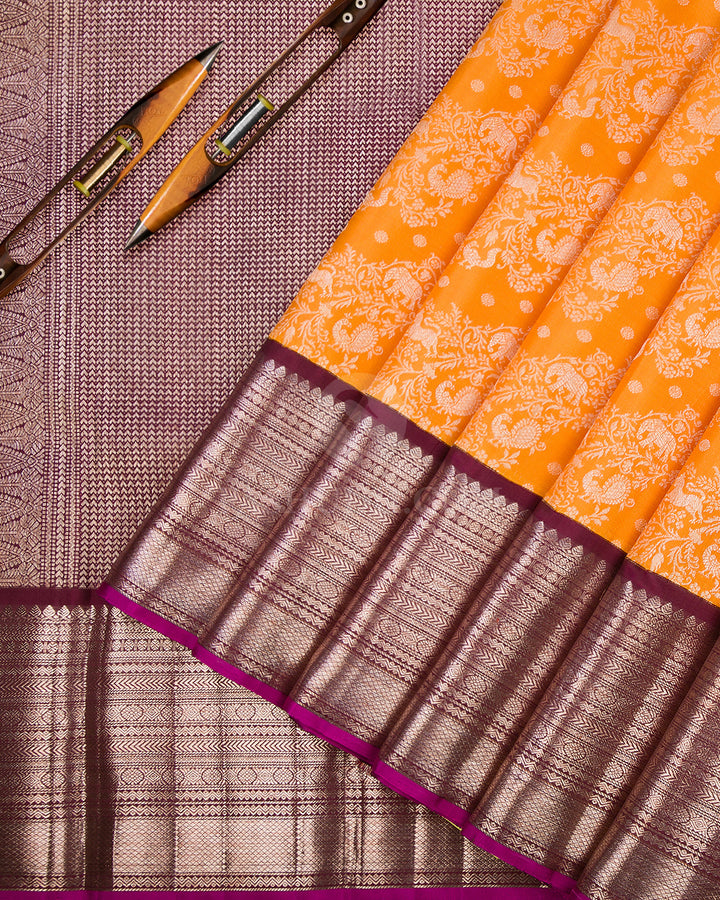 Orange & Arakku Kanjivaram Silk Saree - S885 - View 3