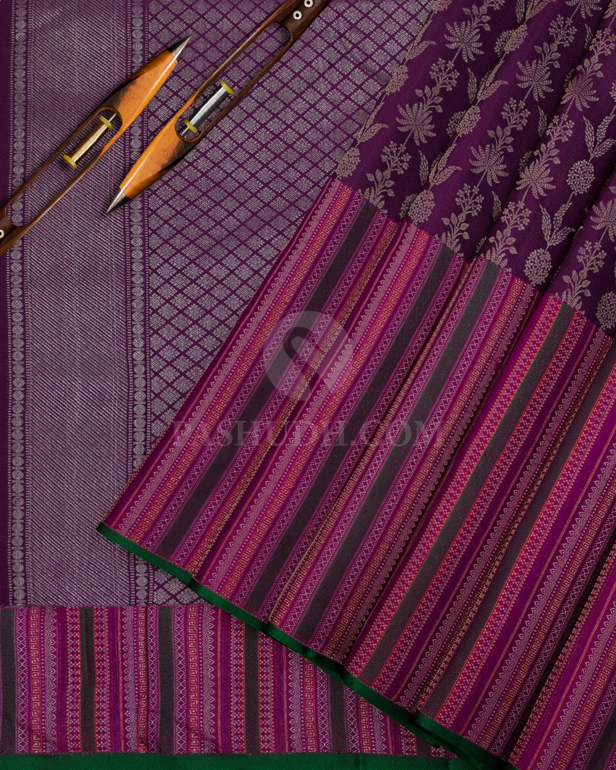 Purple, Magenta, Red & Green Kanjivaram Silk Saree - DJ292(A) - View2