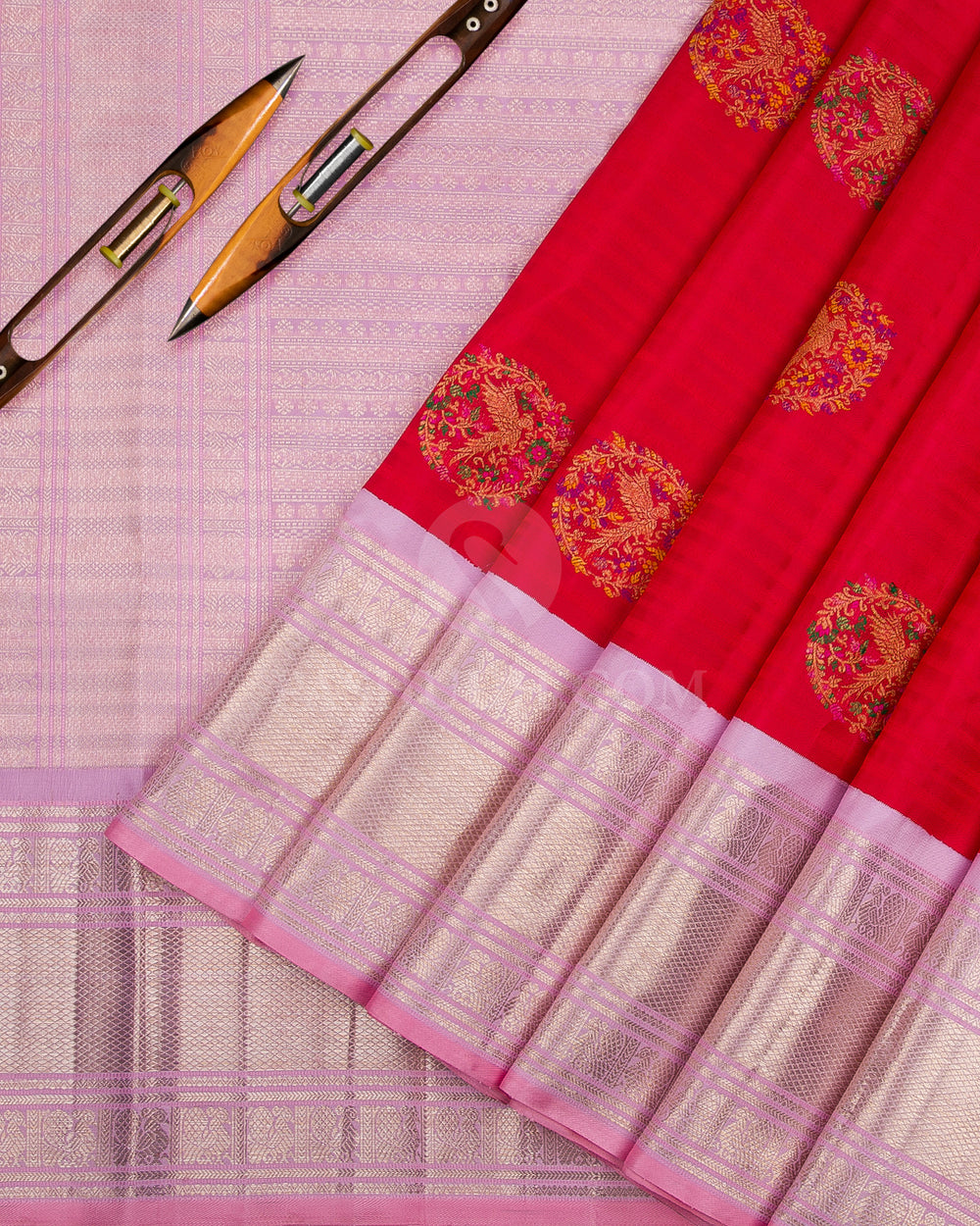 Red & Lilac Kanjivaram Silk Saree - S1132(A) - View 1