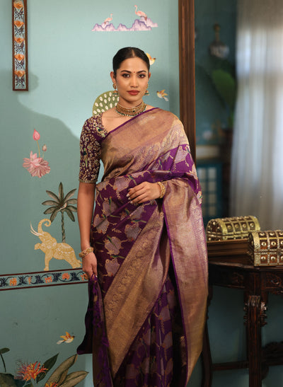 Violet Pure Zari Kanjivaram Silk Saree - P164(A)