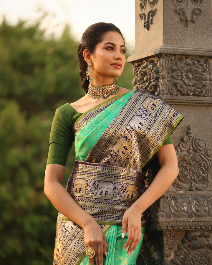 Sapphire Green And Navy Blue Kanjivaram Silk Saree - S1355(A)