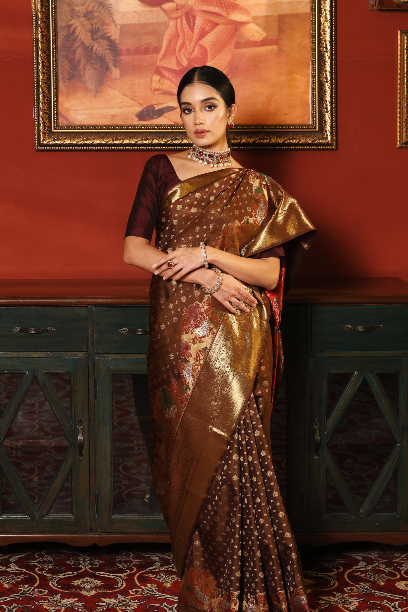 Brown Pure Zari Kanjivaram Silk Saree - P163(A)