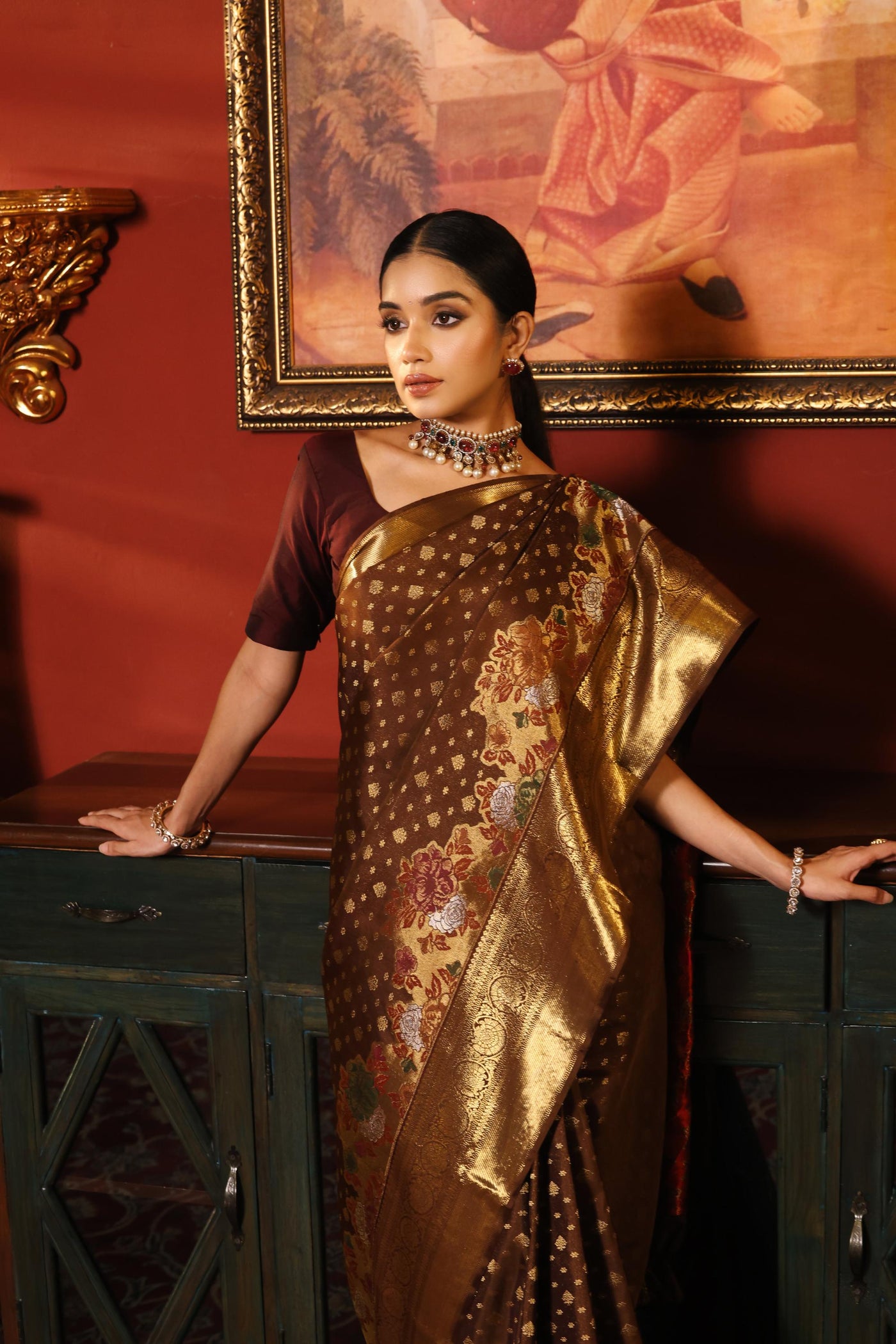 Brown Pure Zari Kanjivaram Silk Saree - P163(A)