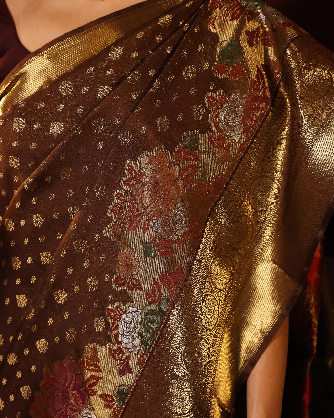 Brown Pure Zari Kanjivaram Silk Saree - P163(A)