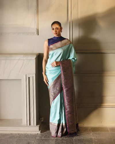 Sky Blue And Purple Kanjivaram Silk Saree - S1239( C )