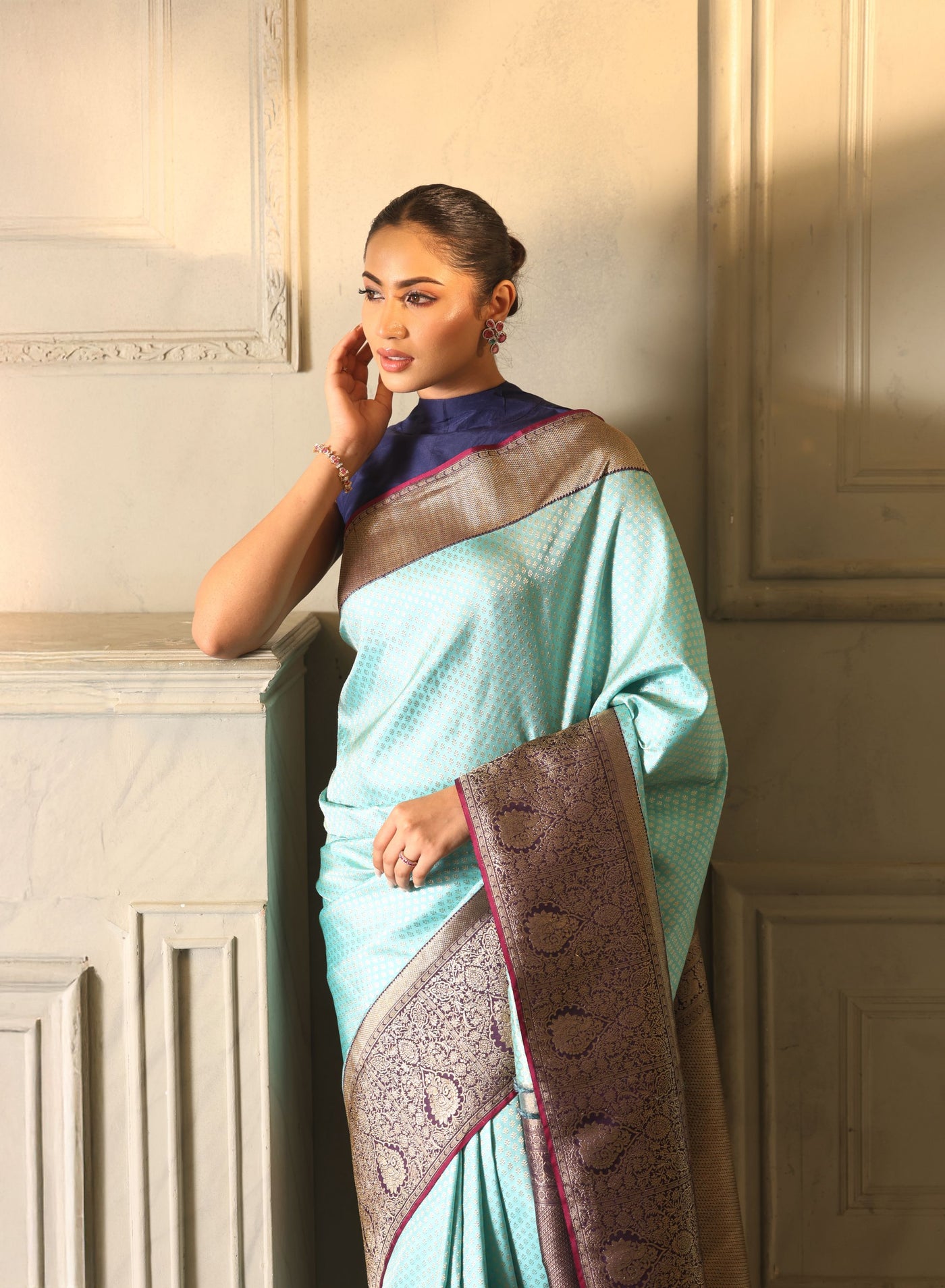 Sky Blue And Purple Kanjivaram Silk Saree - S1239( C )