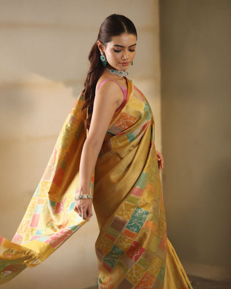 Multi-coloured Kanjivaram Silk Saree Multicoloured Pure Zari Kanjivaram Silk Saree