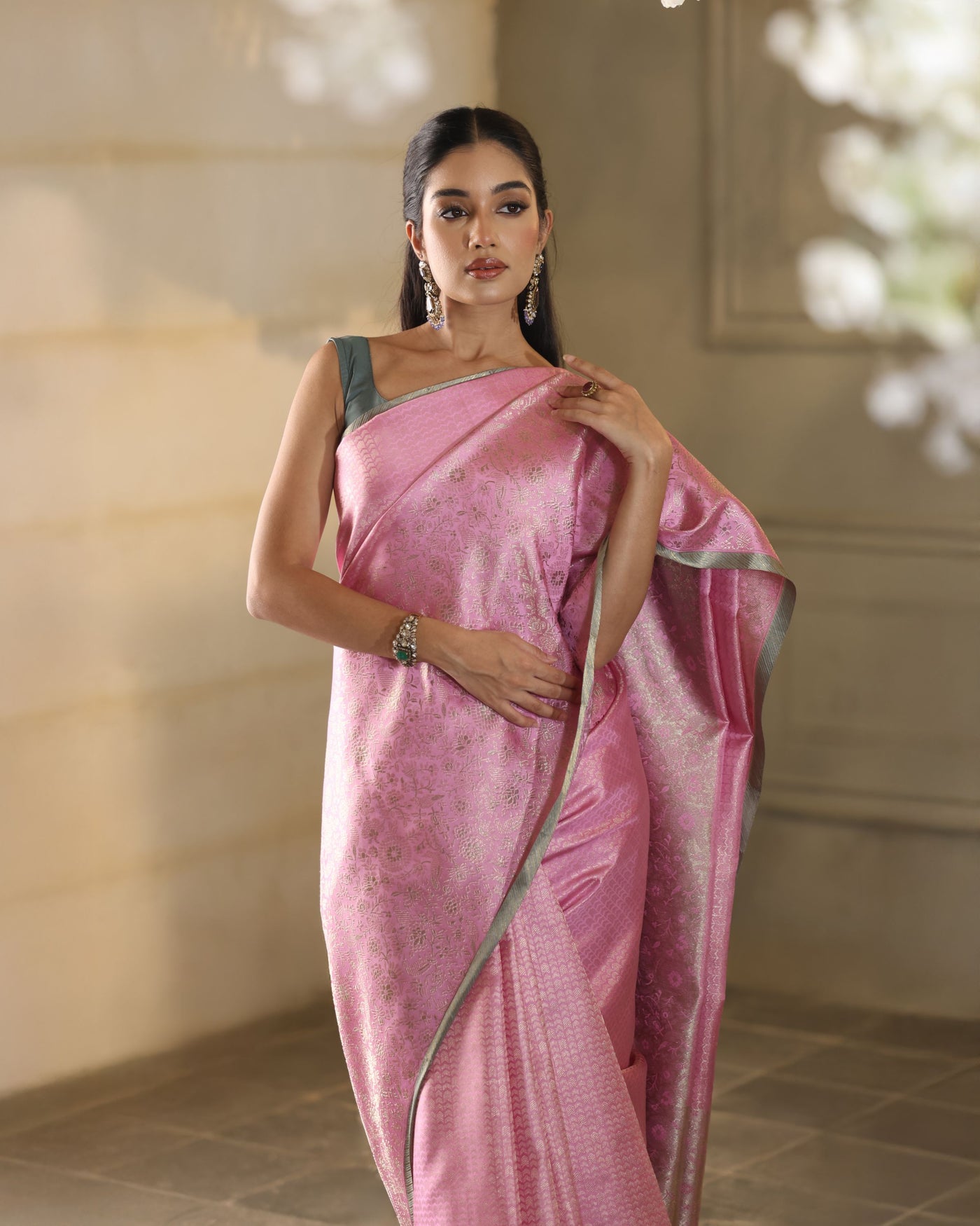 Pastel Rose Pink Pure Zari Kanjivaram Silk Saree - P161(A)