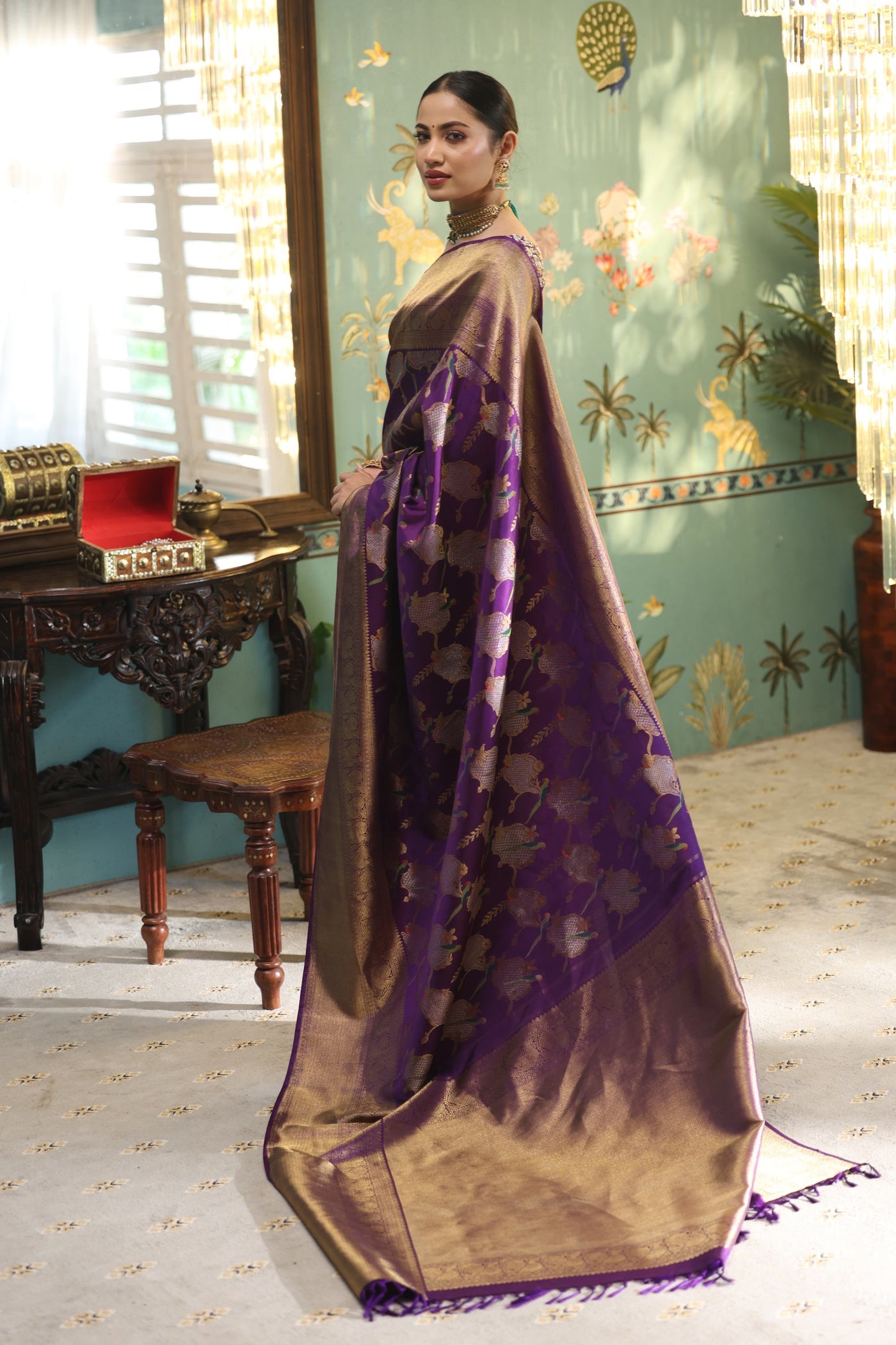 Violet Pure Zari Kanjivaram Silk Saree - P164(A)