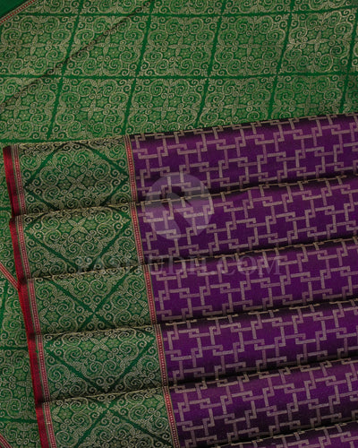 Violet and Forest Green Kanjivaram Silk Saree - DJ319(A) - View 3